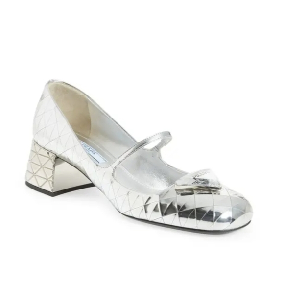 NEW PRADA Venice Metallic Silver Mary Jane Leather Heel Size EU 38 - Picture 16 of 16